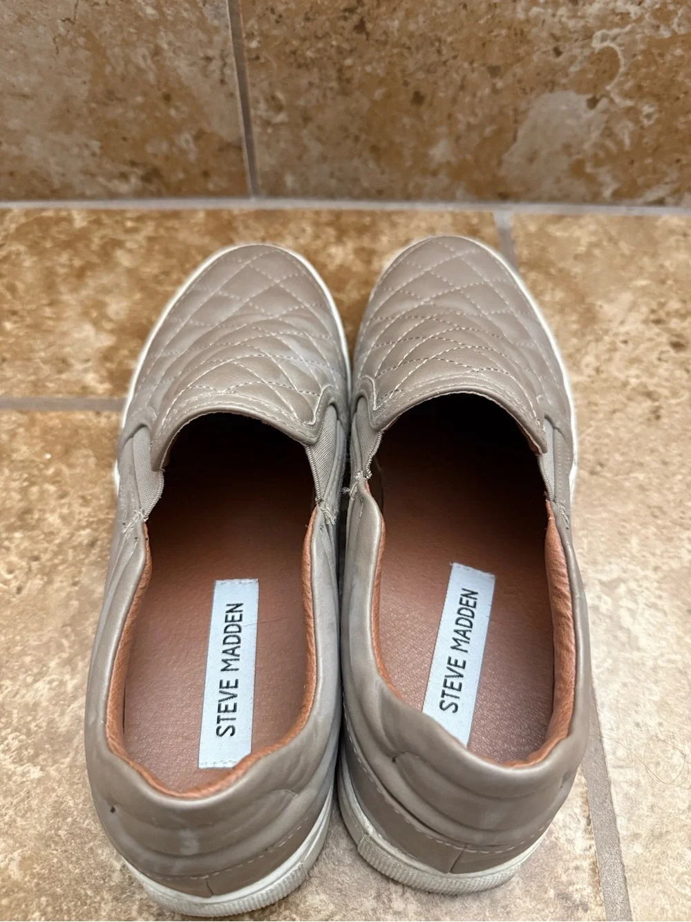 Steve Madden Quilted Slip-On Sneakers in Taupe Gray